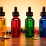 Colorful e-liquid bottles with fruit flavor ingredients