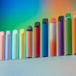 Multiple disposable vapes of different sizes arranged by puff count