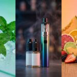 Split composition with menthol mint leaves and colorful fresh fruits